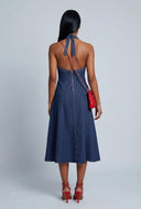 Denim Pintuck Halter Dress