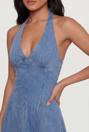 Denim Halter Skater Dress