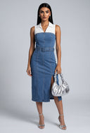 Color Block Denim Midi Dress