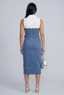 Color Block Denim Midi Dress