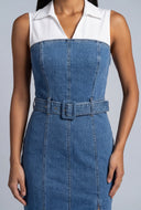 Color Block Denim Midi Dress