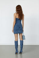 Denim Button Strapless Bodycon Dress