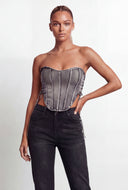 Acid Wash Denim Lace Up Crop Bustier Top