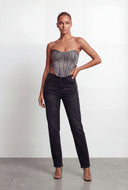 Acid Wash Denim Lace Up Crop Bustier Top