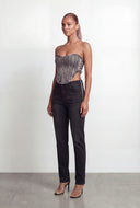 Acid Wash Denim Lace Up Crop Bustier Top