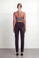 Acid Wash Denim Lace Up Crop Bustier Top
