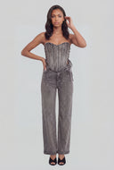 Glam Studded Denim Lace-Up Corset