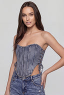 Glam Studded Denim Lace-Up Corset