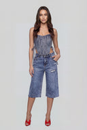Glam Studded Denim Lace-Up Corset