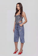 Glam Studded Denim Lace-Up Corset