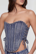 Glam Studded Denim Lace-Up Corset