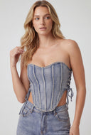 Glam Strapless Denim Crop Corset Top