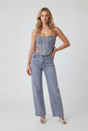 Glam Strapless Denim Crop Corset Top
