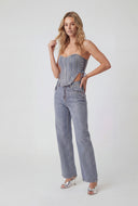 Glam Strapless Denim Crop Corset Top