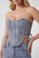 Glam Strapless Denim Crop Corset Top