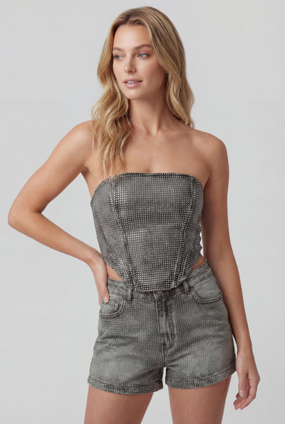Glam Lace Up Denim Corset Top