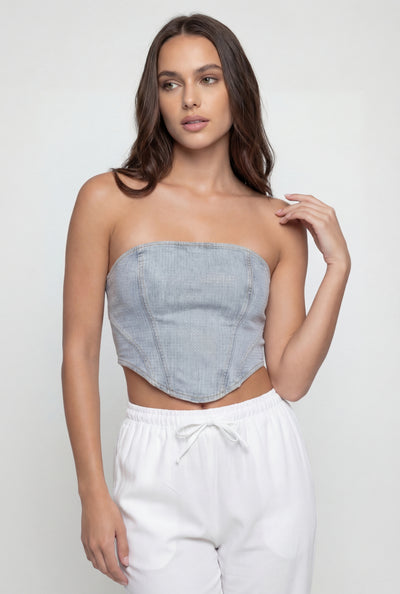 Glam Lace Up Denim Corset Top