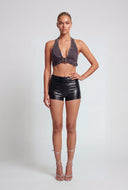 Acid Wash Denim Buckle Halter Top