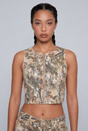 Lettie Forest Camo Zip Crop Top