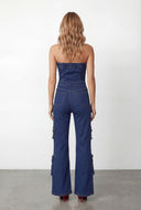 Reese Strapless Denim Cargo Jumpsuit