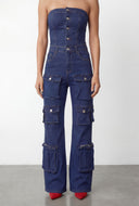 Reese Strapless Denim Cargo Jumpsuit
