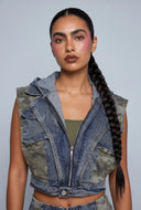 Aliyah Camo Denim Hooded Vest