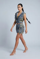 Aliyah Camo Denim Hooded Vest
