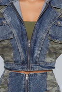 Aliyah Camo Denim Hooded Vest