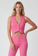 Denim Cropped Button Front Vest