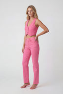 Denim Cropped Button Front Vest