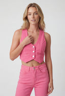 Denim Cropped Button Front Vest