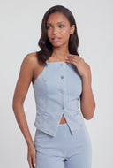Denim Slit Hem Sleeveless Top