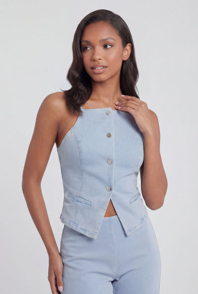 Denim Slit Hem Sleeveless Top