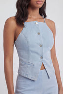 Denim Slit Hem Sleeveless Top