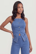 Denim Slit Hem Sleeveless Top