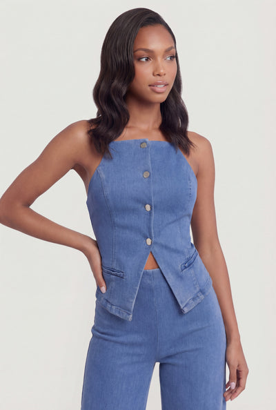 Denim Slit Hem Sleeveless Top