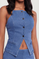 Denim Slit Hem Sleeveless Top