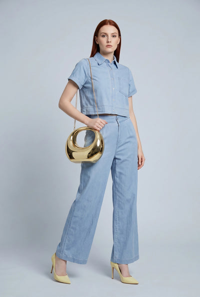 Chambray Wide-Leg Pants