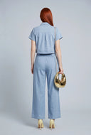 Chambray Wide-Leg Pants