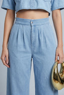 Chambray Wide-Leg Pants
