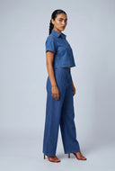 Chambray Wide-Leg Pants
