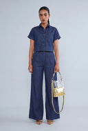 Chambray Wide-Leg Pants