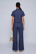 Chambray Wide-Leg Pants