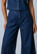 Chambray Wide-Leg Pants