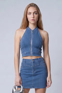 Amora Denim Crop Halter Top