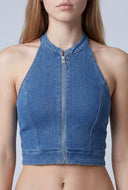 Amora Denim Crop Halter Top