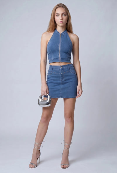 Amora Denim Studded Mini Skirt