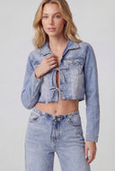 Avani Tie-Front Raw Hem Denim Jacket