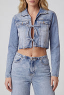 Avani Tie-Front Raw Hem Denim Jacket