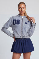 Star Patch Zip Front Denim Jacket